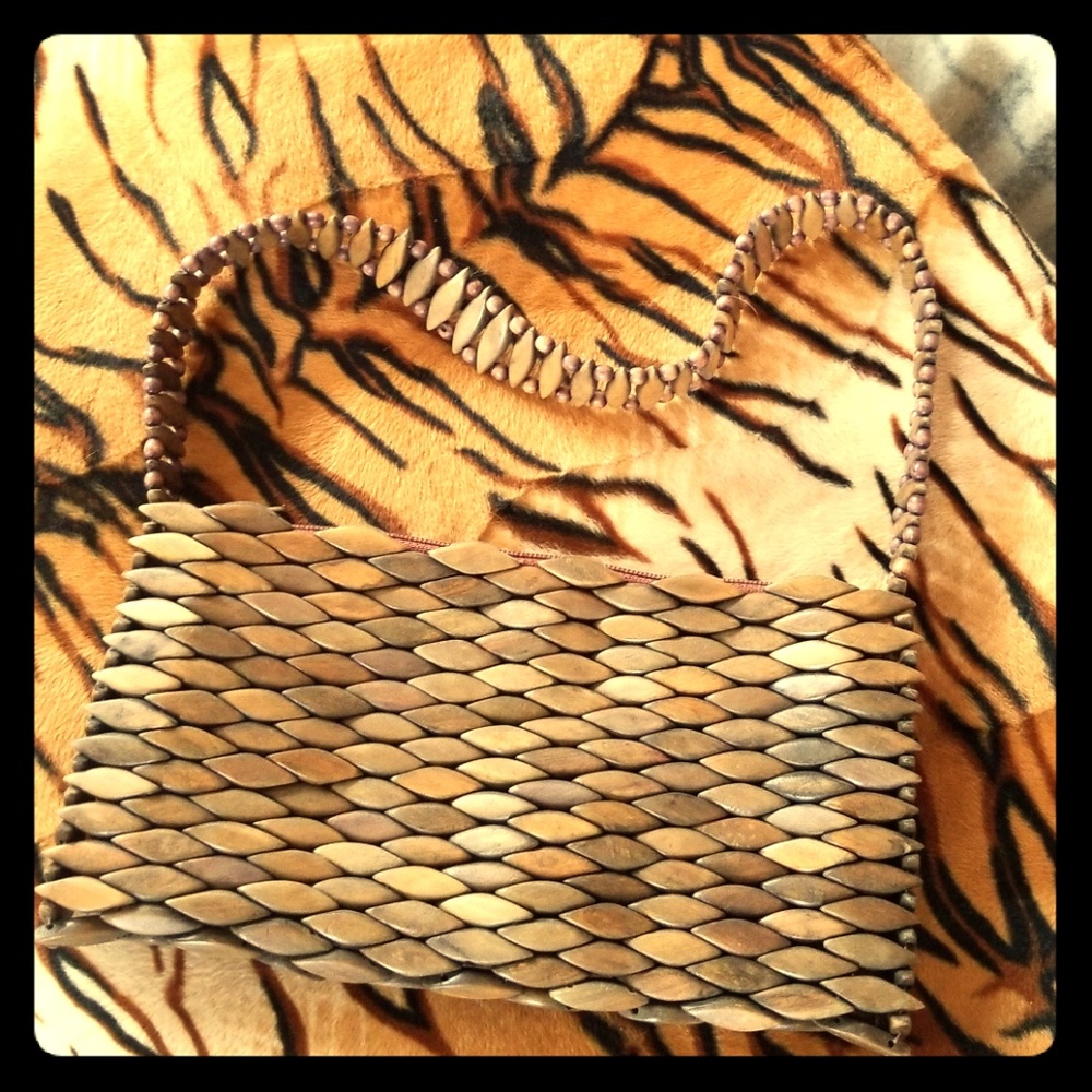 Vintage Handmade Wooden Bead Clutch